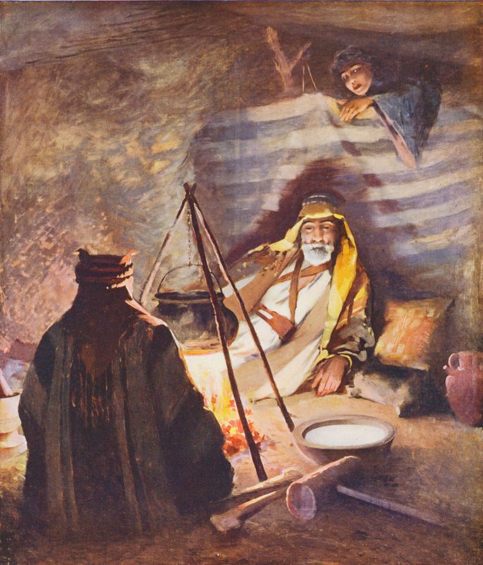 Szentföld: "A haj háza", a Bedaween sátor belseje (színes litográfia) alkotó: James (after) Clark