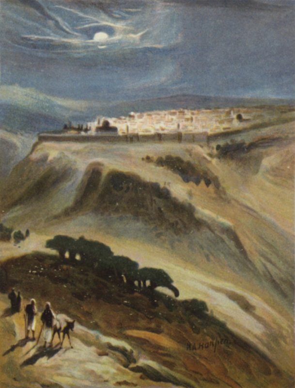 Jeruzsálem (holdfény) a Scopus hegyről (színes litó) alkotó: James (after) Clark