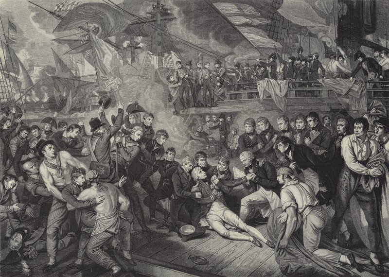 Lord Nelson admirális halála a trafalgari csatában alkotó: James (after) Heath
