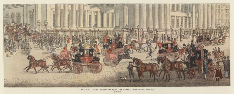 The Royal Mails - Indulás a londoni főpostától (színes litho) alkotó: James (after) Pollard