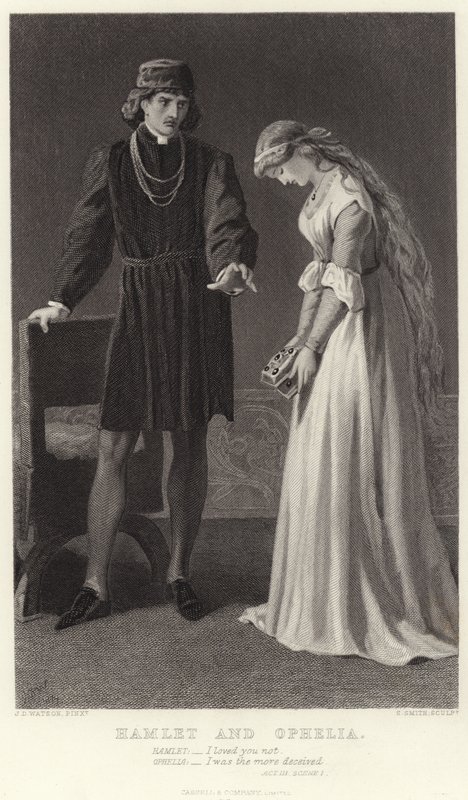 Hamlet és Ophelia, III. felvonás, I. jelenet alkotó: James Dawson Watson