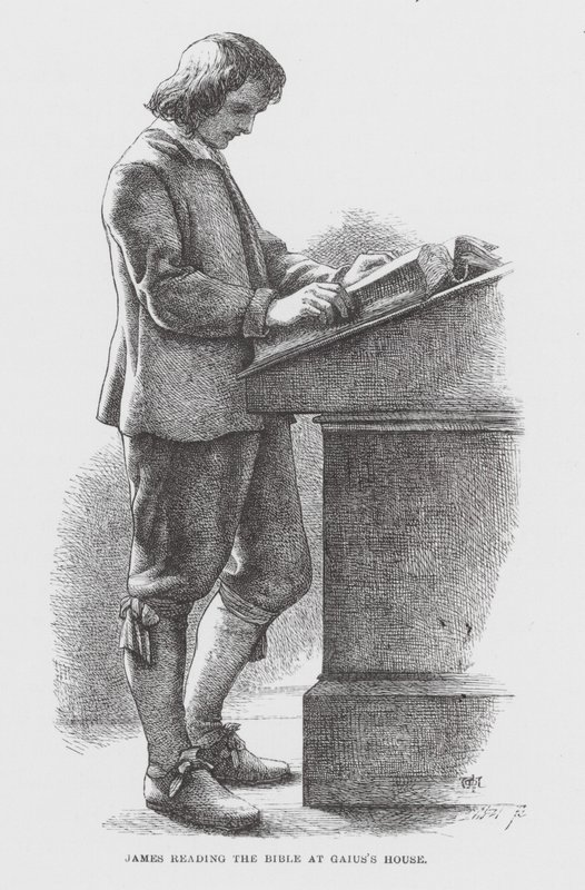 Jakab a Bibliát olvassa Gaius házában (metszet) alkotó: James Dawson Watson