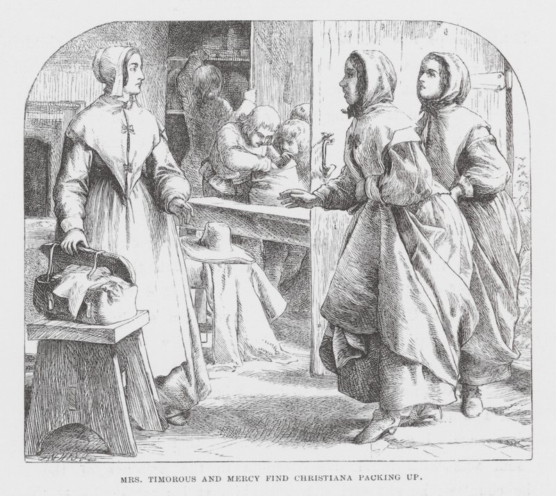 Mrs Timorous és Mercy találja Christianát pakolni (metszet) alkotó: James Dawson Watson