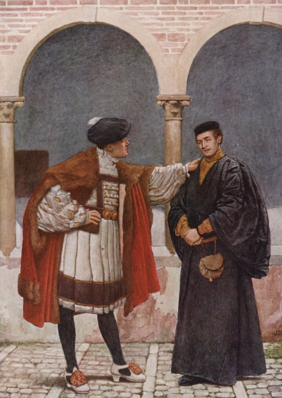 Shakespeare A velencei kalmár című műve: Antonio és Bassanio (színes litográfia) alkotó: James Dromgole Linton
