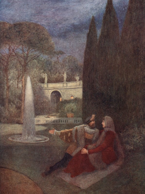 Shakespeare A velencei kalmár című műve: Lorenzo és Jessica (színes litográfia) alkotó: James Dromgole Linton