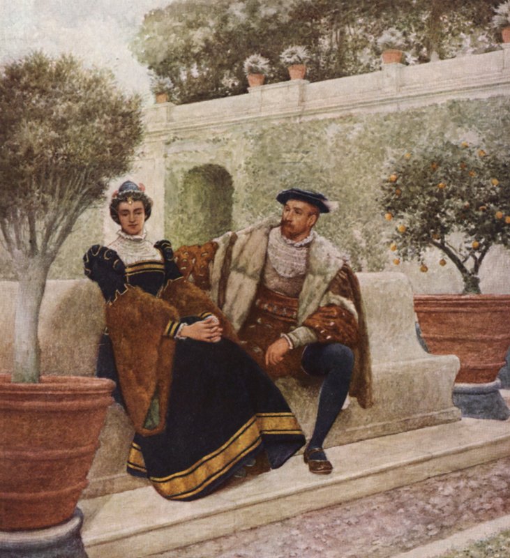Shakespeare A velencei kalmár című műve: Lorenzo és Jessica (színes litográfia) alkotó: James Dromgole Linton