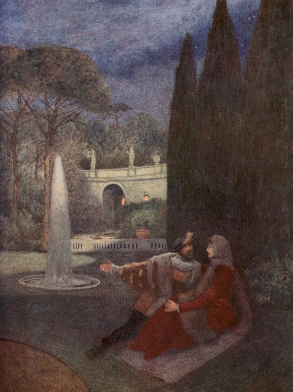 Shakespeare A velencei kalmár című műve: Lorenzo és Jessica (színes litográfia) alkotó: James Dromgole Linton