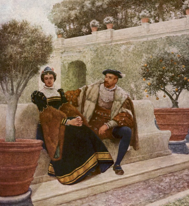 Shakespeare A velencei kalmár című műve: Lorenzo és Jessica (színes litográfia) alkotó: James Dromgole Linton