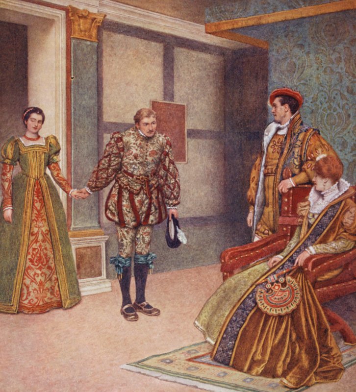 Shakespeare A velencei kalmár című műve: Portia, Bassanio, Gratiano és Nerissa (színes litográfia) alkotó: James Dromgole Linton