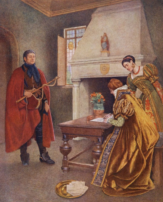 Shakespeare A velencei kalmár című műve: Portia, Nerissa és Balthazar (színes litográfia) alkotó: James Dromgole Linton