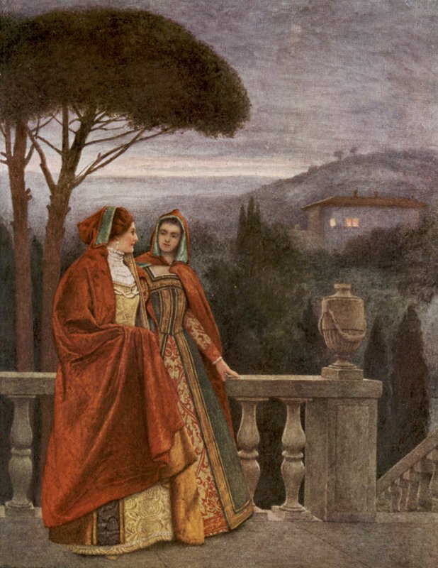 Shakespeare A velencei kalmár című műve: Portia és Nerissa (színes litográfia) alkotó: James Dromgole Linton