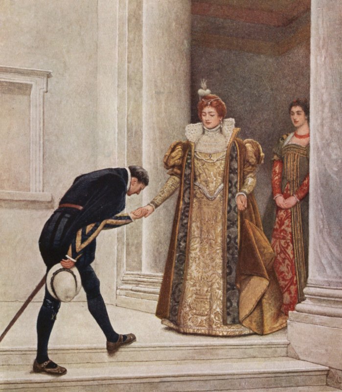 Shakespeare A velencei kalmár című műve: Arragon hercege, Portia és Nerissa (színes litográfia) alkotó: James Dromgole Linton