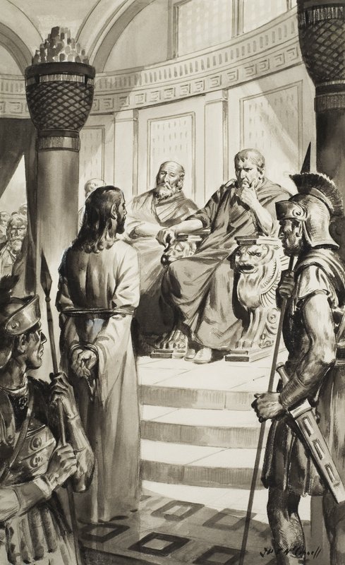 Krisztus Poncius Pilátus előtt (gouache, papír) alkotó: James Edwin McConnell