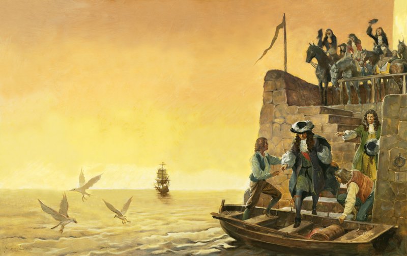 James II. távozása (gouache, papír) alkotó: James Edwin McConnell