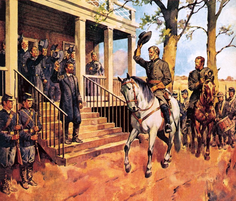 Lee tábornok és "Traveller" nevű lova megadja magát Grant tábornoknak alkotó: James Edwin McConnell
