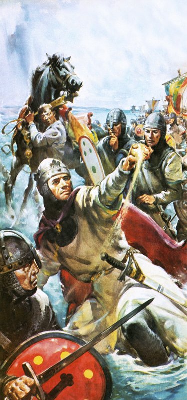 Hódító Vilmos 1066-ban érkezik Angliába, egy marék homokot visz magával. alkotó: James Edwin McConnell