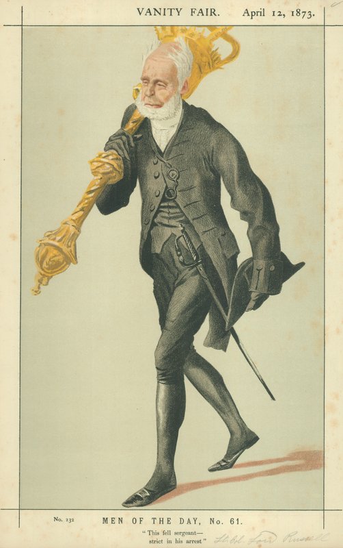 Lord Charles James Fox Russell alezredes: Ez a letartóztatásában szigorú őrmester lett, 1873. április 12., Vanity Fair karikatúra alkotó: James Jacques Joseph Tissot
