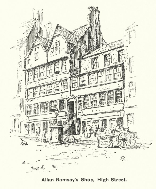 Allan Ramsay boltja, High Street (litho) alkotó: James Riddel
