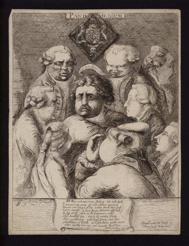 Pandemonium: szatíra a Nagy-Britanniában uralkodó politikai instabilitásról a Fox-North koalíció bukása és az ifjabb William Pitt kormányával való felváltása után, 1784 alkotó: James Sayers