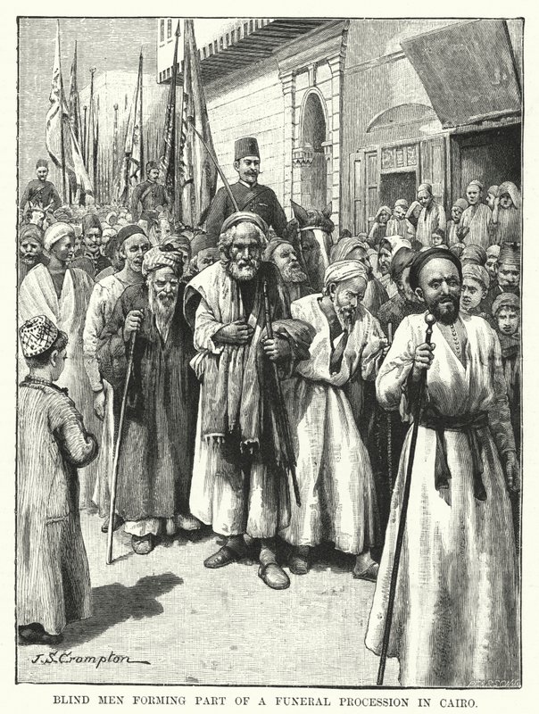 Vakok egy temetési körmenet részesei Kairóban (metszet) alkotó: James Shaw Crompton