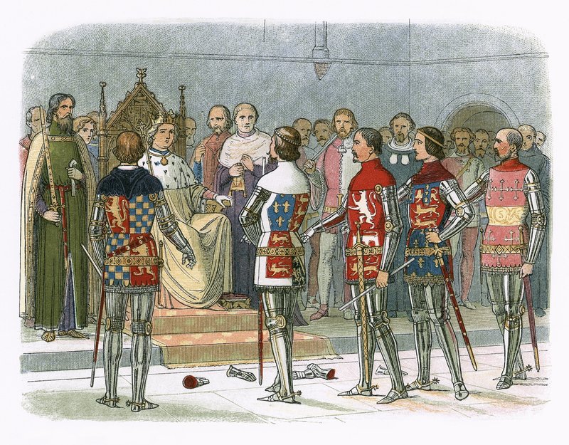 Arundel, Gloucester, Nottingham, Derby és Warwick II. Richard király előtt alkotó: James William Edmund Doyle