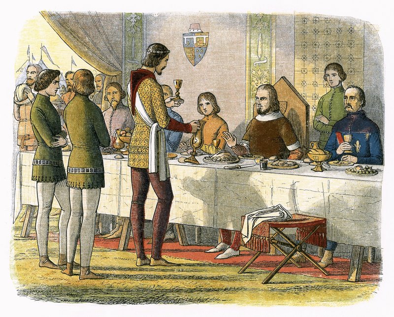 Edward herceg az asztalnál szolgálja Artois János királyt, miután legyőzte Poitiers-ben alkotó: James William Edmund Doyle