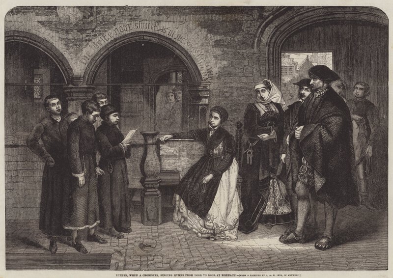 Luther, amikor kórus, háztól házig himnuszokat énekelt Eisenachban alkotó: Jan August Hendrik Leys