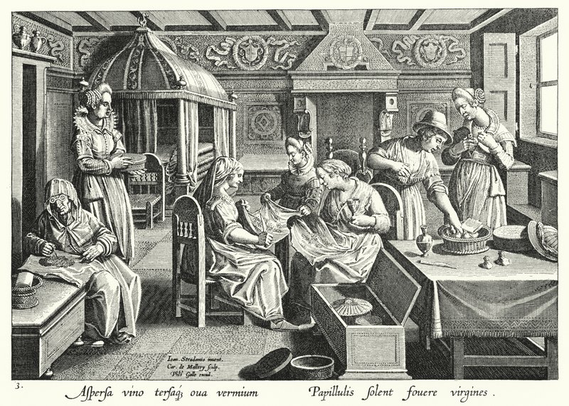 A selyemhernyók tojásainak kezelése (metszet) alkotó: Jan van der Straet