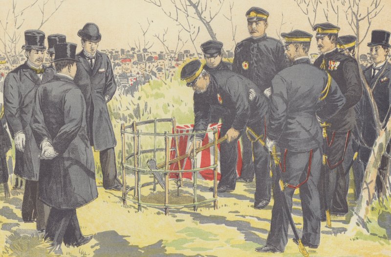 Togo admirális babérral ülteti magát Port Arthur bukásának emlékére (chromolitho) alkotó: Japanese School