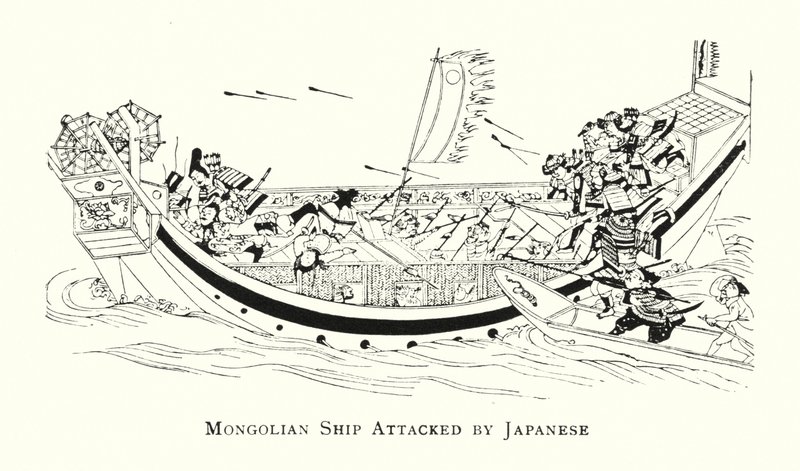 Mongol hajót megtámadtak a japánok (litho) alkotó: Japanese School