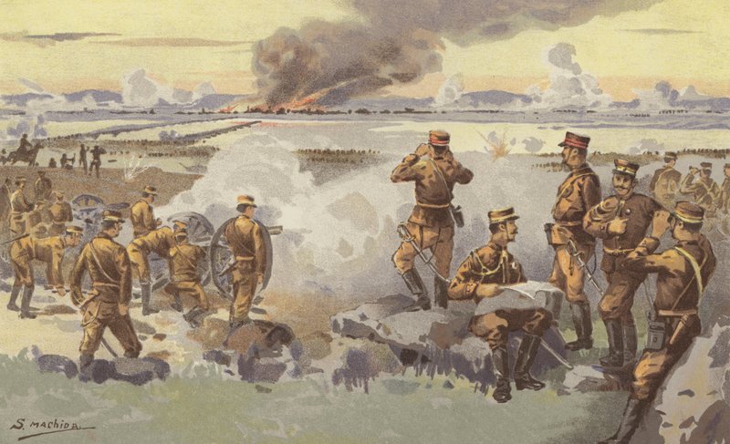 Tüzérségünk Liao-yang bombázása (chromolitho) alkotó: Japanese School
