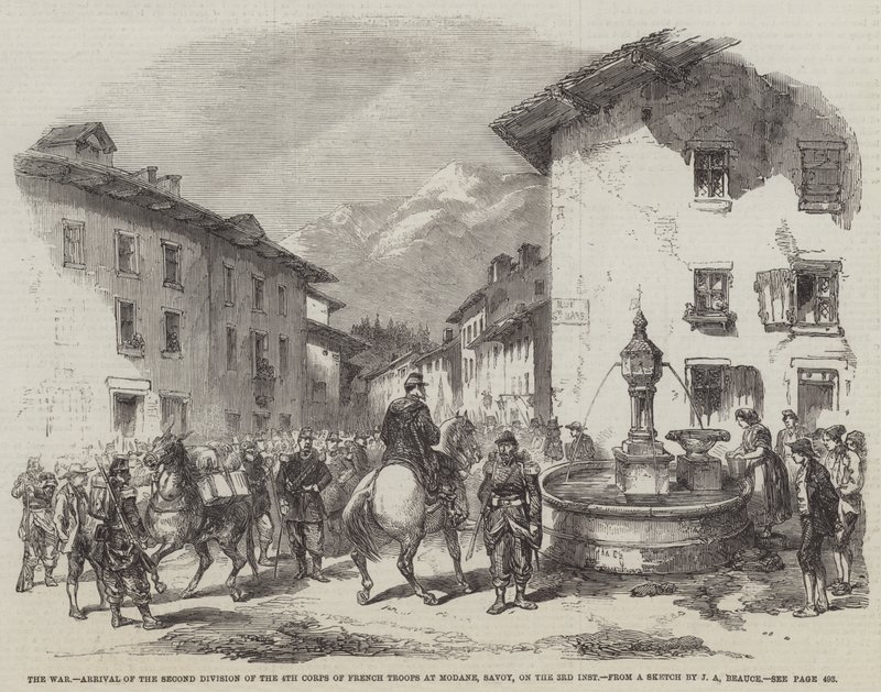 A háború, a 4. francia csapatok második hadosztályának érkezése a savoyai Modane-ba, a 3. inst alkotó: Jean Adolphe Beauce