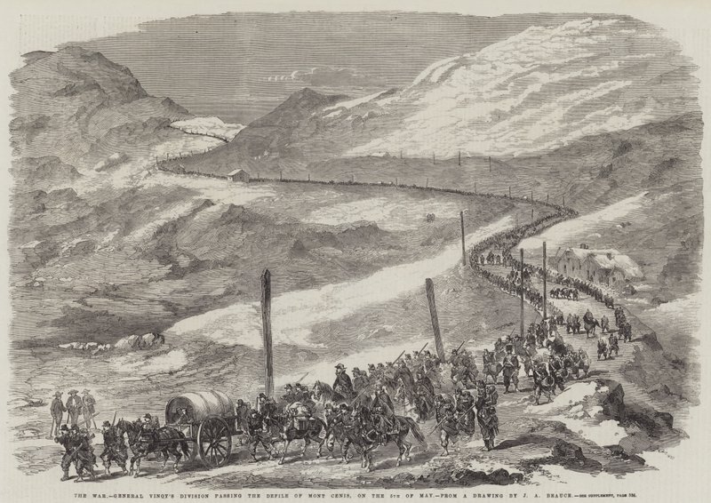 A háború, Vinoy tábornok hadosztálya áthalad a Mont Cenis-i dombon, május 5-én. alkotó: Jean Adolphe Beauce