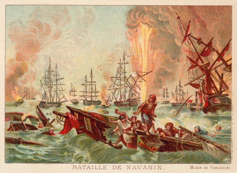 Navarinói csata, 1827 (chromolitho) alkotó: Jean Charles Langlois