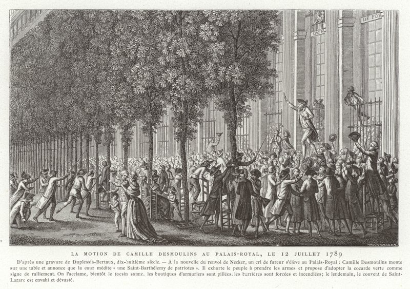 Camille Desmoulins fegyvert hív a Palais Royal előtt, Párizs, francia forradalom, 1789. július 12. alkotó: Jean Duplessis Bertaux