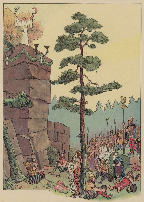 Druidák ünnepelnek egy fesztivált a Maennelsteinben, Elzászban (színes litho) alkotó: Jean Jacques Waltz