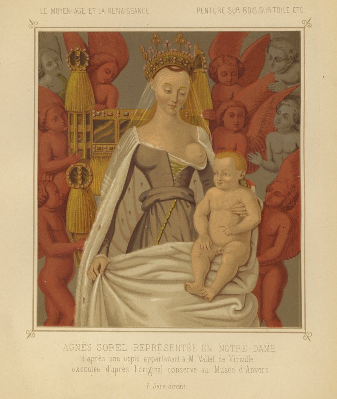 Agnes Sorel mint Madonna Lactans (chromolitho) alkotó: Jean (after) Fouquet