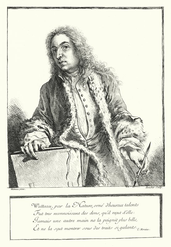 Antoine Watteau francia művész önarcképe (metszet) alkotó: Jean Antoine (after) Watteau