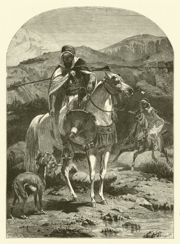 Nyúlvadászat Algériában agarakkal (metszet) alkotó: Jean Antoine Valentin Foulquier