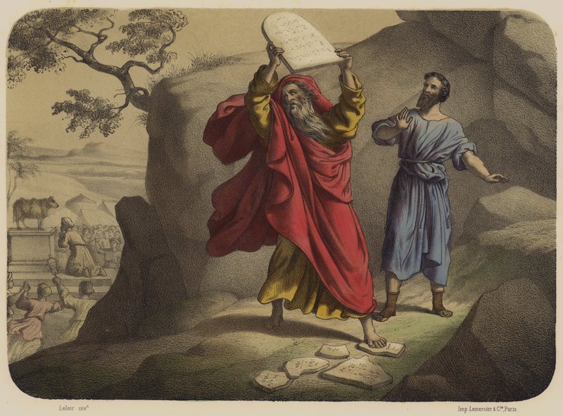 Mózes megszegi a törvény tábláit alkotó: Jean Baptiste Auguste Leloir