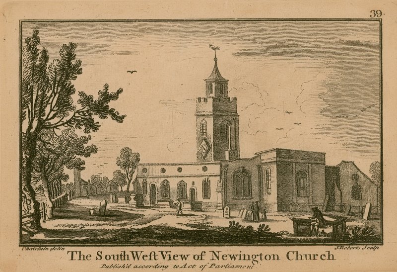 A Newington Church délnyugati nézete alkotó: Jean Baptiste Claude Chatelain