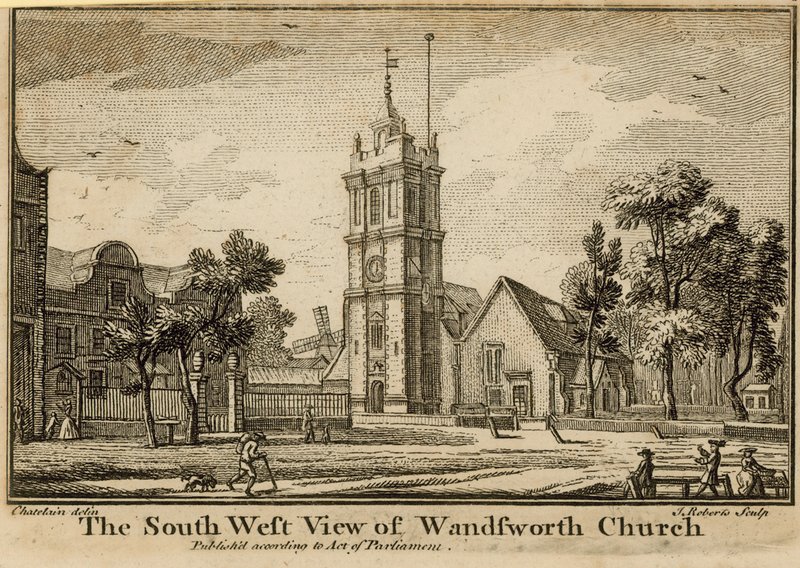 A Wandsworth-templom délnyugati nézete alkotó: Jean Baptiste Claude Chatelain