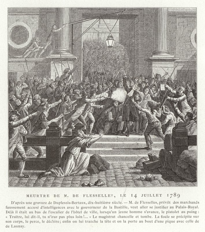 Jacques de Flesselles meggyilkolása, francia forradalom, 1789. július 14. alkotó: Jean Duplessis Bertaux