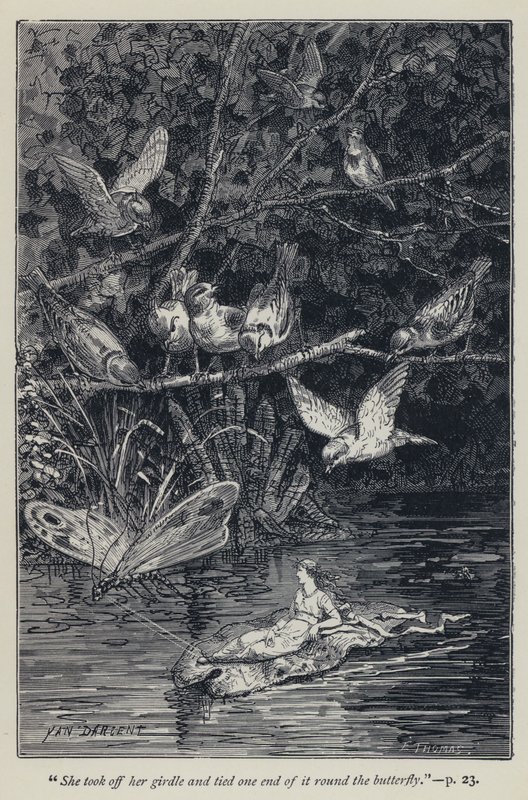 "Levette az övét, és az egyik végét a pillangó köré kötötte" (metszet) alkotó: Jean Edouard Dargent