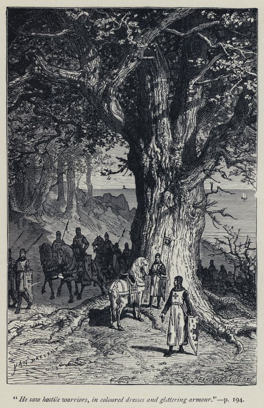 "Látott ellenséges harcosokat, színes ruhákban és csillogó páncélban" (metszet) alkotó: Jean Edouard Dargent