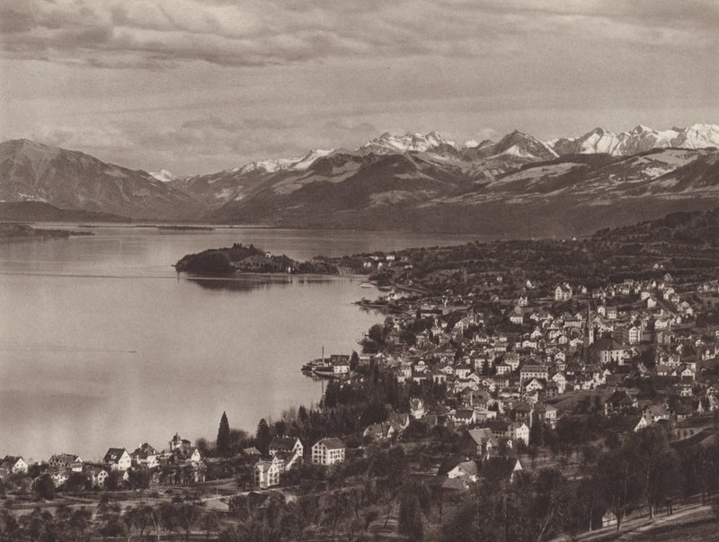 Svájc: A Zürichi-tó, Horgen, az Au és az Alpok (f/w fotó) alkotó: Jean Gaberell