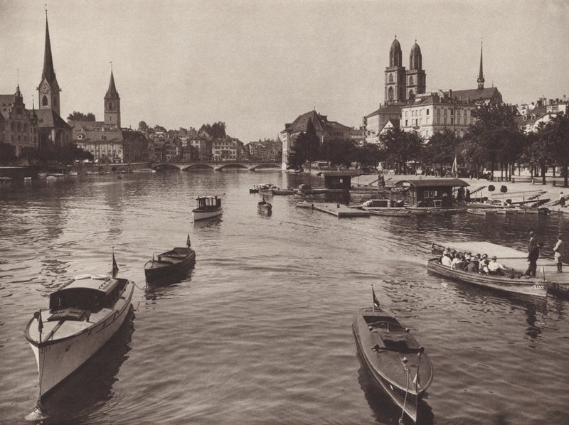 Svájc: Zürich a Quaibrucke-ból (f/w fotó) alkotó: Jean Gaberell