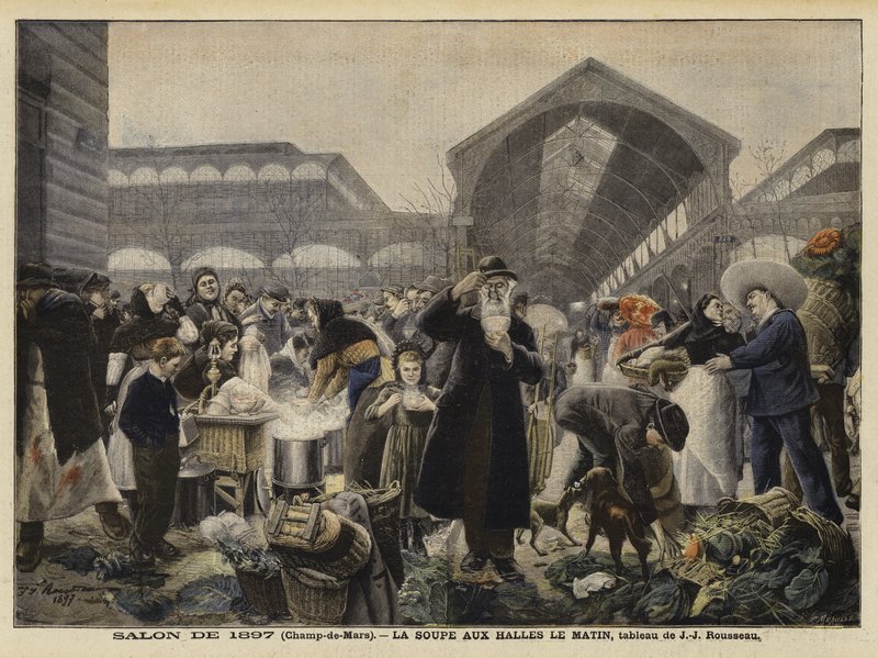 Levesstand a Les Halles piacon reggelente alkotó: Jean Jacques Rousseau
