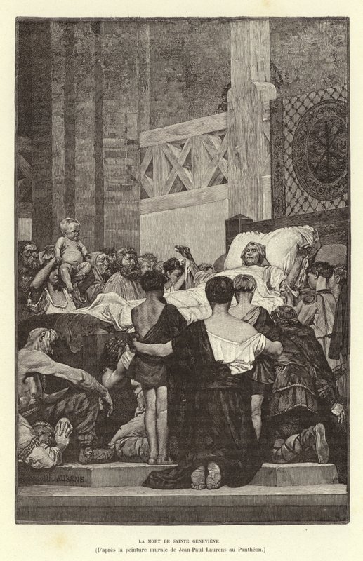 La Mort de Sainte Genevieve. Szent Genevieve halála, c512 (metszet) alkotó: Jean Louis Hamon