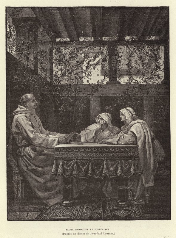 Sainte Radegonde és Fortunatus Szent Radegund és a költő, Venentius Fortunatus, 6. század (metszet) alkotó: Jean Louis Hamon